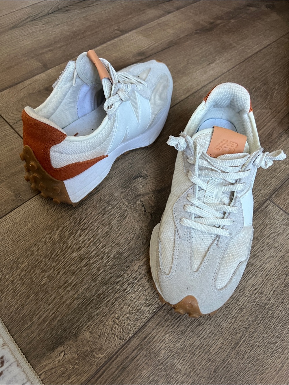 New Balance Kids White and Rust Orange Retro Runner Sneakers
